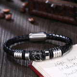 Punk Stainless Steel Mens Leather Bracelet Magnetic Buckle Wristband