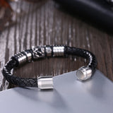Punk Stainless Steel Mens Leather Bracelet Magnetic Buckle Wristband