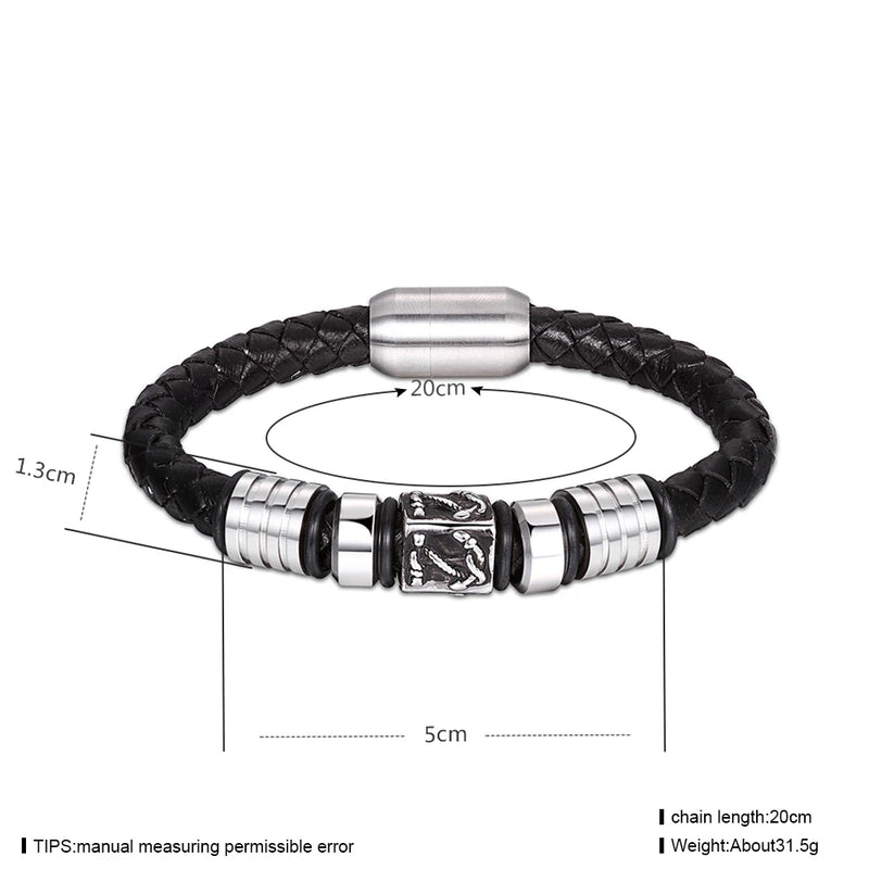 Punk Stainless Steel Mens Leather Bracelet Magnetic Buckle Wristband