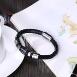 Punk Stainless Steel Mens Leather Bracelet Magnetic Buckle Wristband
