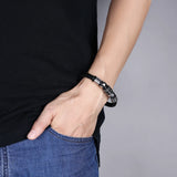 Punk Stainless Steel Mens Leather Bracelet Magnetic Buckle Wristband