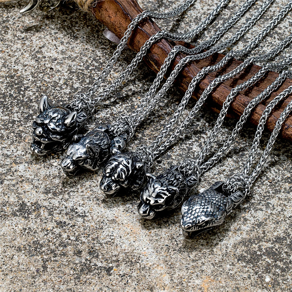 Punk Stainless Steel Lion Head Necklace Hip-hop Jewelry