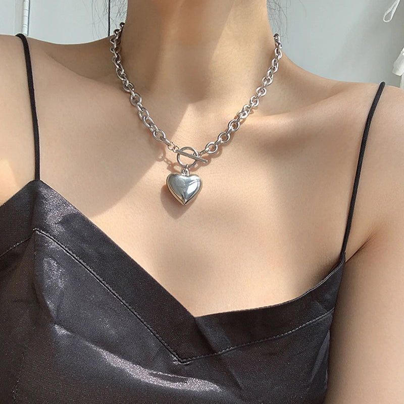 Punk Stainless Steel Heart Pendant Necklace