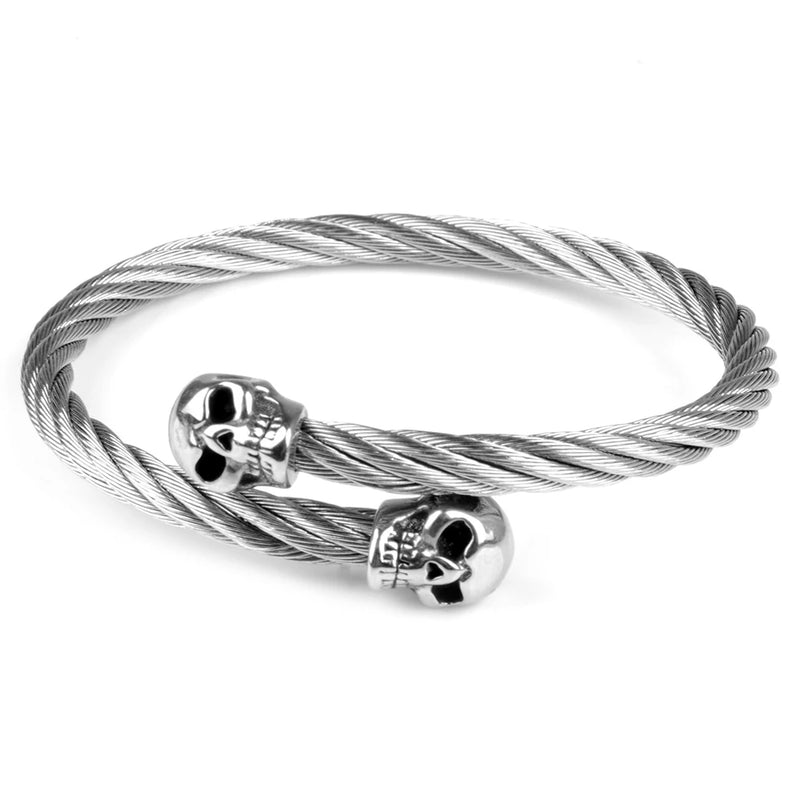 Punk Stainless Steel Skull Clasp Cuff Bracelet - Men's Gothic Jewelry