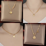 Punk Stainless Steel Double Layers Smiling Face Necklace Women Charm Jewelry