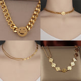 Punk Stainless Steel Double Layers Smiling Face Necklace Women Charm Jewelry