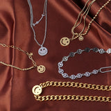 Punk Stainless Steel Double Layers Smiling Face Necklace Women Charm Jewelry