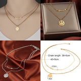 Punk Stainless Steel Double Layers Smiling Face Necklace Women Charm Jewelry