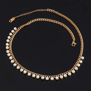 Punk Stainless Steel Pearl Necklace for Women