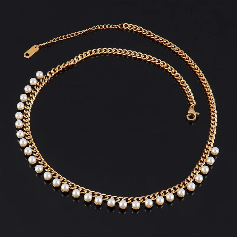 Punk Stainless Steel Pearl Necklace for Women