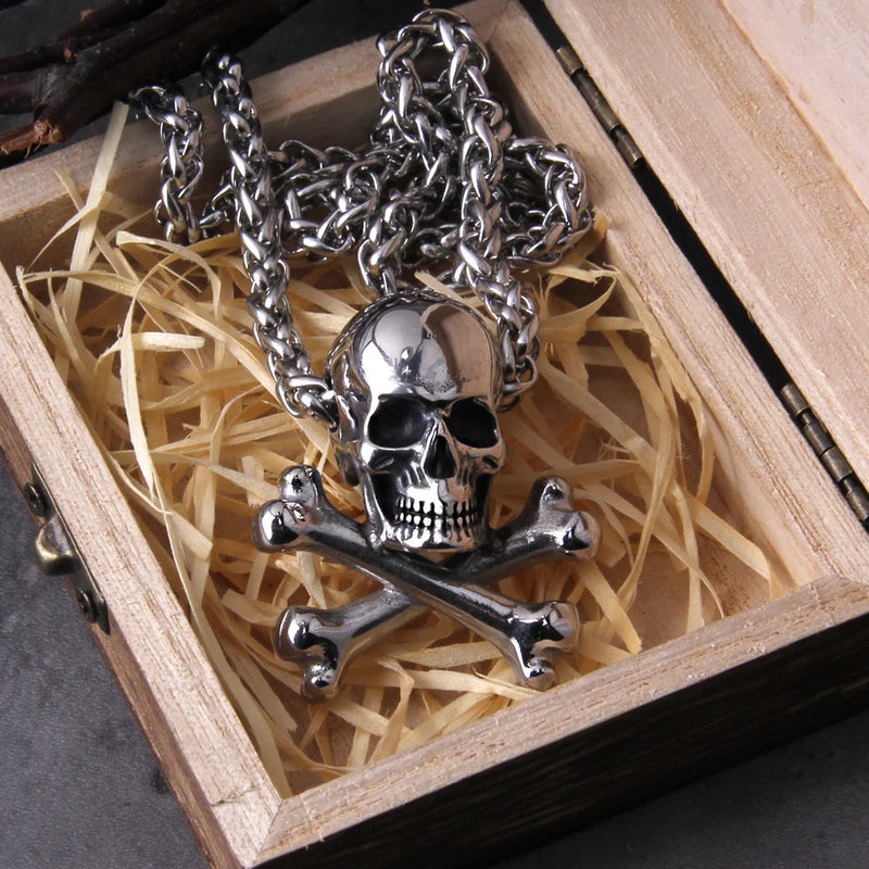 Punk Stainless Steel Skull Chain Pendant Necklace Vintage Hip Hop for Men