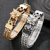 Punk Wolf Head Charm Bracelet Double Layer Franco Chain Men's Jewelry 8.5inch