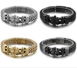 Punk Wolf Head Charm Bracelet Double Layer Franco Chain Men's Jewelry 8.5inch
