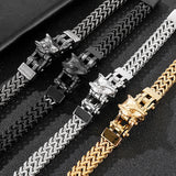 Punk Wolf Head Charm Bracelet Double Layer Franco Chain Men's Jewelry 8.5inch