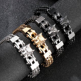 Punk Wolf Head Charm Bracelet Double Layer Franco Chain Men's Jewelry 8.5inch