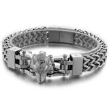 Punk Wolf Head Charm Bracelet Double Layer Franco Chain Men's Jewelry 8.5inch