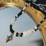 Punk Star Pendant Pearl Necklace Asymmetric Baroque Stainless Steel Jewelry
