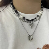 Punk Star Pendant Pearl Necklace Asymmetric Baroque Stainless Steel Jewelry