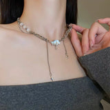 Punk Star Pendant Pearl Necklace Asymmetric Baroque Stainless Steel Jewelry