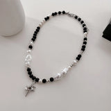 Punk Star Pendant Baroque Pearl Necklace Stainless Steel Jewelry