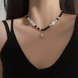 Punk Star Pendant Baroque Pearl Necklace Stainless Steel Jewelry