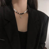 Punk Star Pendant Baroque Pearl Necklace Stainless Steel Jewelry