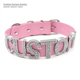 Punk Letters Choker Pink Leather Belt Collar