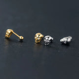 Punk Style 18K 925 Sterling Silver Skeleton Skull Stud Earrings