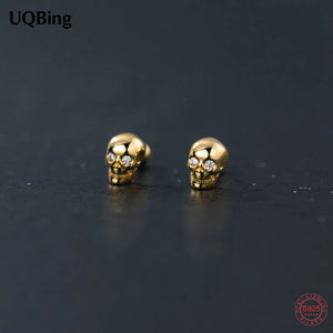 Punk Style 18K 925 Sterling Silver Skeleton Skull Stud Earrings