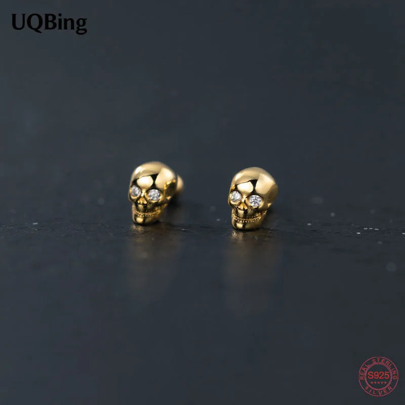 Punk Style 18K 925 Sterling Silver Skeleton Skull Stud Earrings