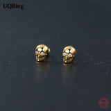 Punk Style 18K 925 Sterling Silver Skeleton Skull Stud Earrings