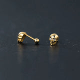 Punk Style 18K 925 Sterling Silver Skeleton Skull Stud Earrings
