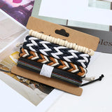 Punk Leather Bracelet Set Classic Wood Beads Charm Bangles Homme Male Gift