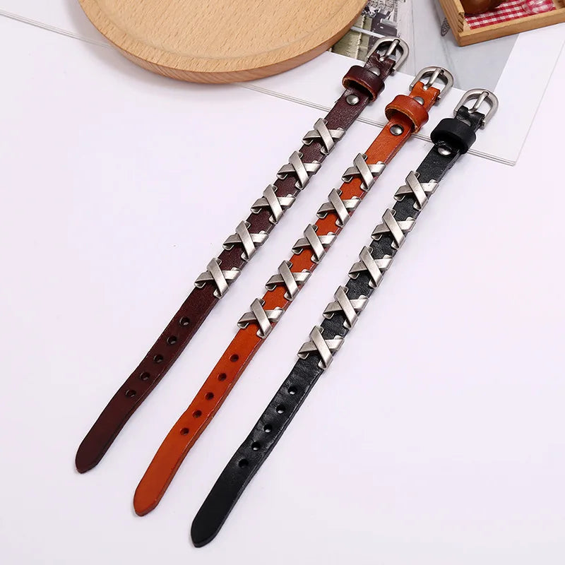 Punk Style Cross Leather Bracelet Vintage Wristband Bangle