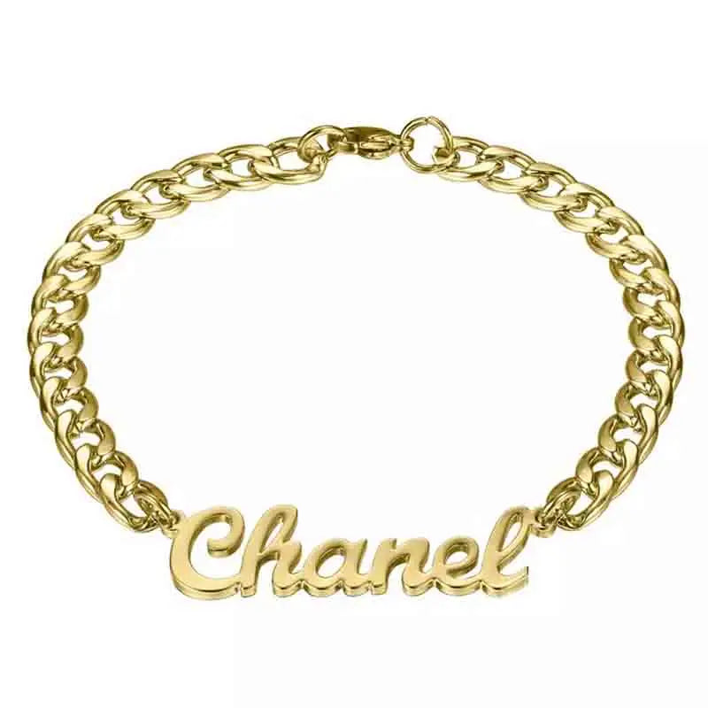 Punk Style Cuban Chain Name Anklet for Women Stainless Steel
