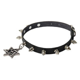 Dark Hexagonal Star Ladies Necklace Leather Collar Rivet Pu Neck Strap