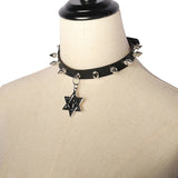 Dark Hexagonal Star Ladies Necklace Leather Collar Rivet Pu Neck Strap