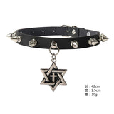 Dark Hexagonal Star Ladies Necklace Leather Collar Rivet Pu Neck Strap