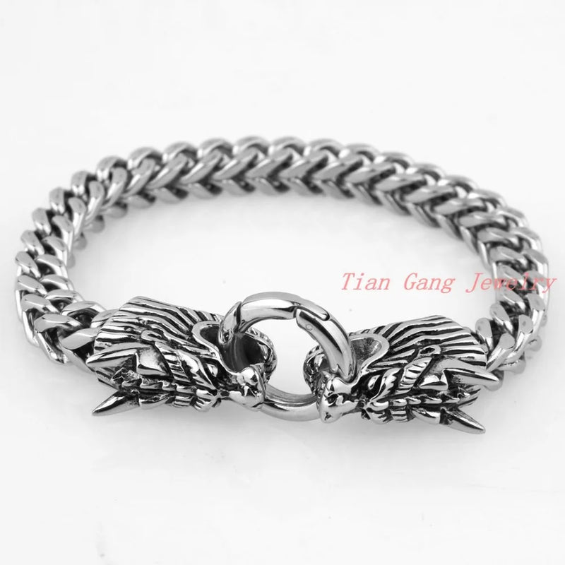 Stainless Steel Dragon Head Bracelet Silver 21.5cm