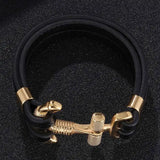 Punk Style Stainless Steel Cross Anchor Bracelet Men Leather Bracelet