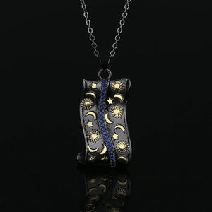 Punk Style Star Moon Pendant Necklace with Zircon Inlay