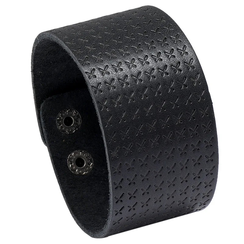 Vintage Brown Leather Bracelet Punk Style Male Wide Bangle