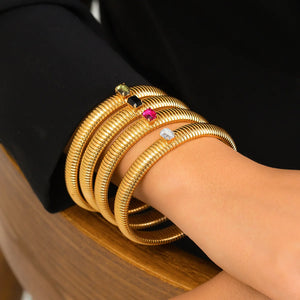 Punk Style Metal Chain Bracelet with Colorful Zircon Ring