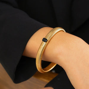 Punk Style Metal Chain Bracelet with Colorful Zircon Ring