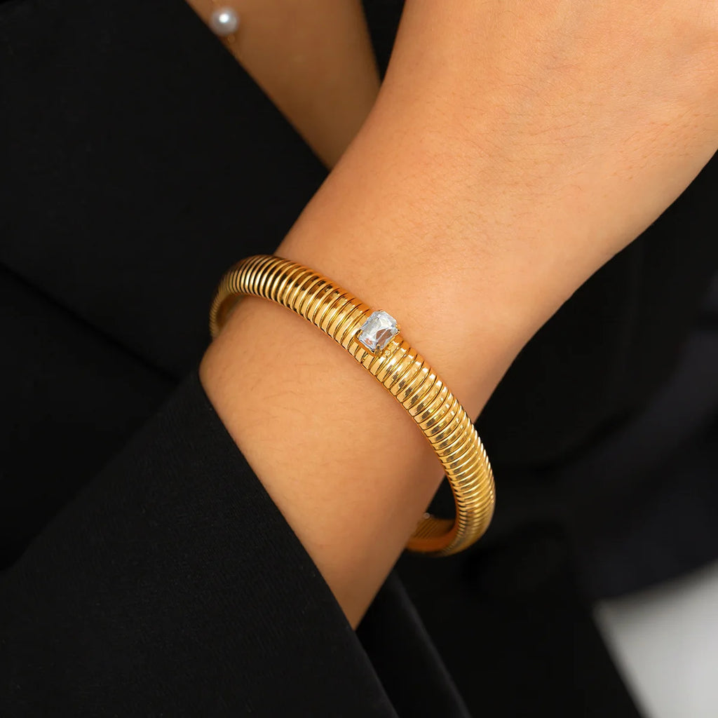Punk Style Metal Chain Bracelet with Colorful Zircon Ring