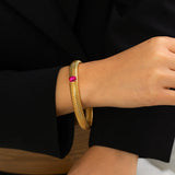 Punk Style Metal Chain Bracelet with Colorful Zircon Ring
