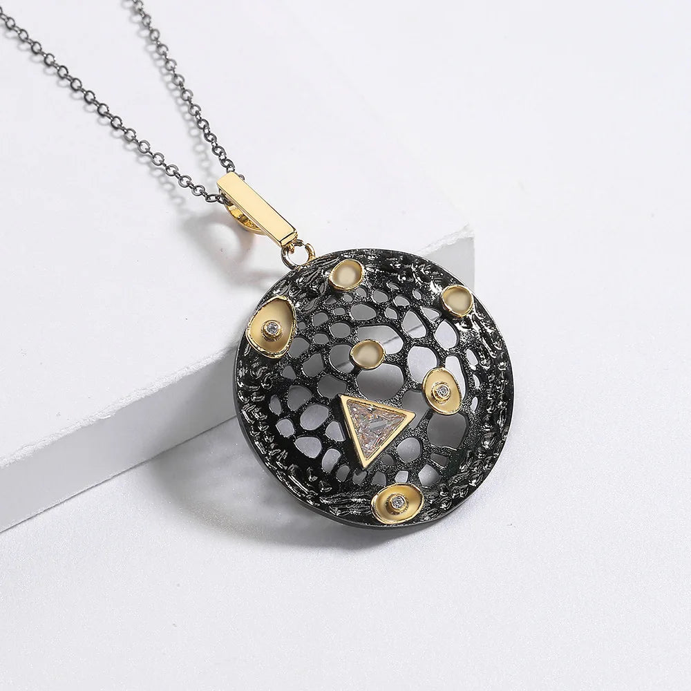 Punk Style Round Hollow Two-color Necklace