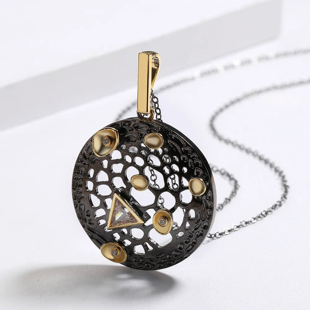 Punk Style Round Hollow Two-color Necklace