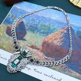 Punk Style Green Glass Crystal Pendant Necklace