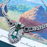 Punk Style Green Glass Crystal Pendant Necklace